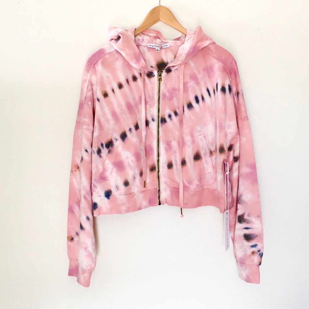 NWT Young Fabulous & Broke Tie Dye Crop Zipup Hoodie Medium
